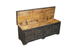 52" Black Solid Wood Floral Ottoman With Storage