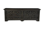 52" Black Solid Wood Floral Ottoman With Storage