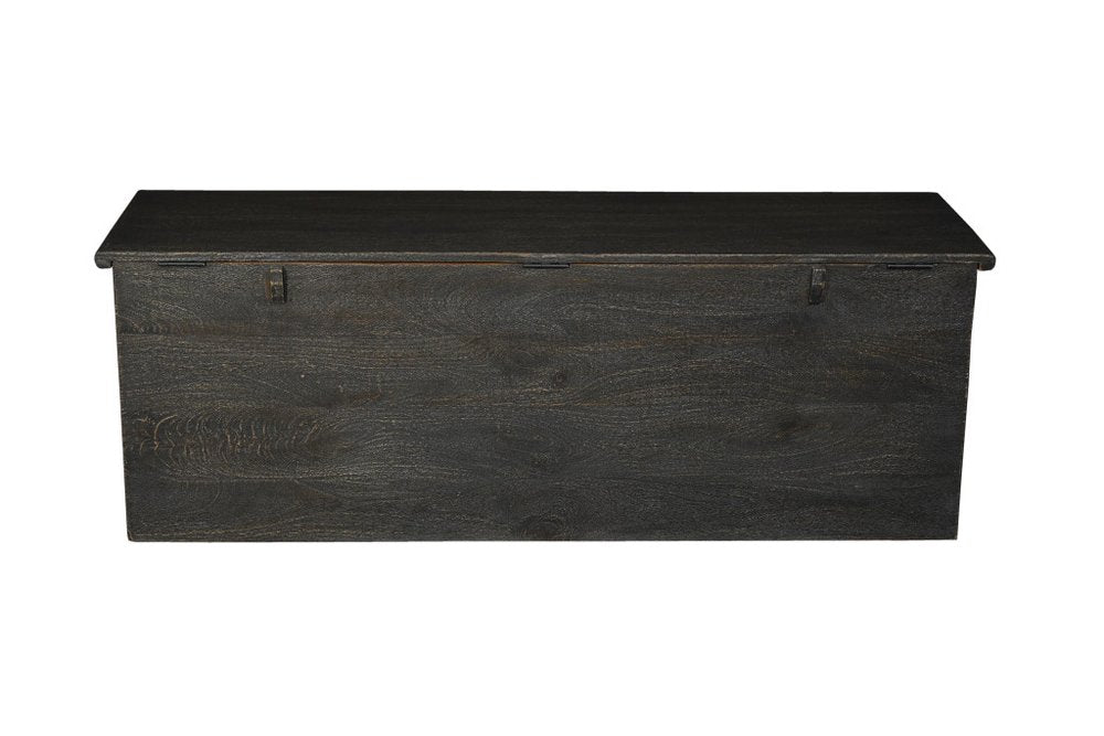 52" Black Solid Wood Floral Ottoman With Storage