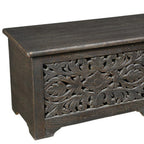 52" Black Solid Wood Floral Ottoman With Storage