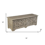 52" Gray Solid Wood Floral Ottoman With Storage
