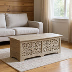 52" Gray Solid Wood Floral Ottoman With Storage