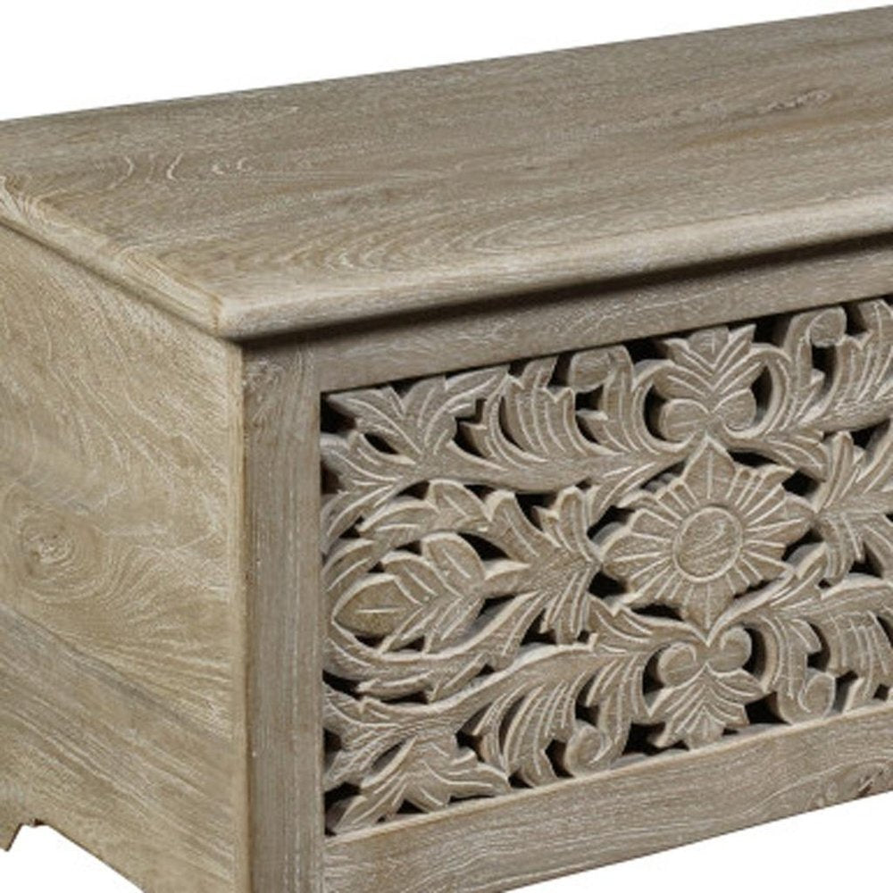 52" Gray Solid Wood Floral Ottoman With Storage