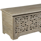 52" Gray Solid Wood Floral Ottoman With Storage