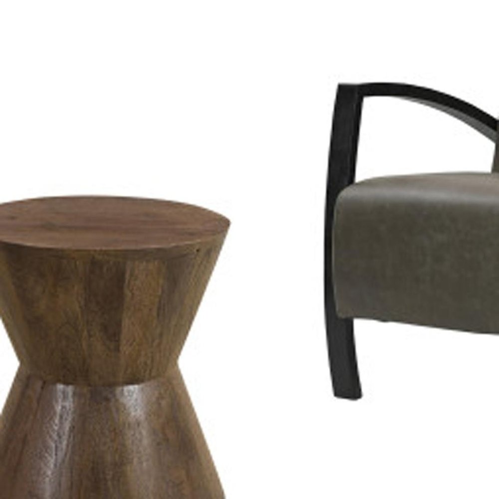 Set of Three Brown Solid Wood Round Solid Furniture Set
