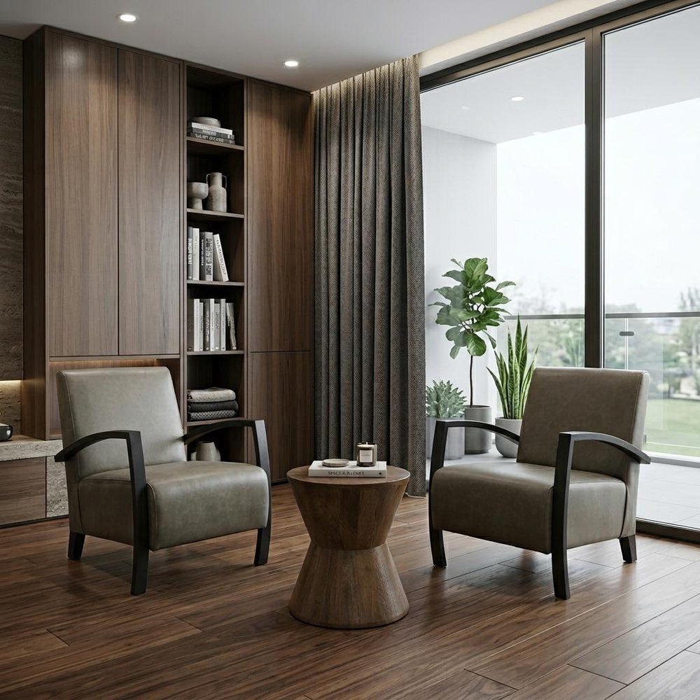 Set of Three Brown Solid Wood Round Solid Furniture Set