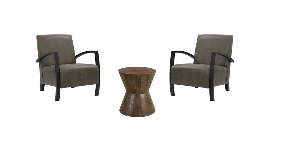 Set of Three Brown Solid Wood Round Solid Furniture Set
