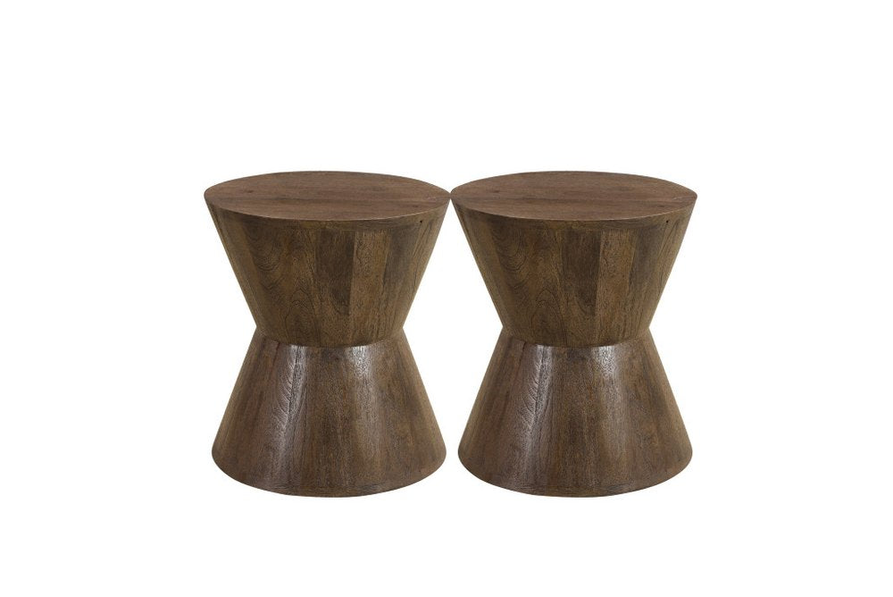 Set of Three Brown Solid Wood Round Solid Furniture Set