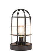 Set of Two 10" Black Battery Operated Lamps With Cage Cylinder Shades