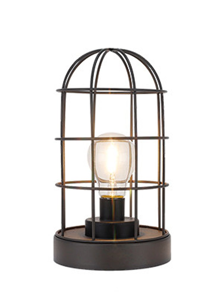 Set of Two 10" Black Battery Operated Lamps With Cage Cylinder Shades