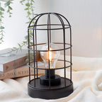 Set of Two 10" Black Battery Operated Lamps With Cage Cylinder Shades