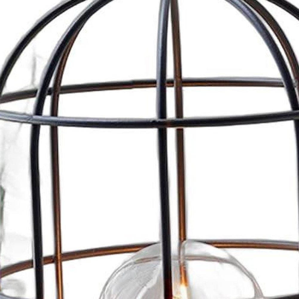 Set of Two 10" Black Battery Operated Lamps With Cage Cylinder Shades