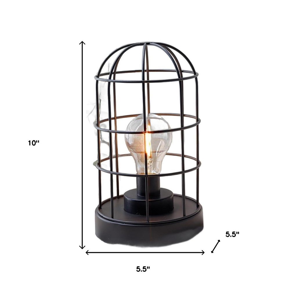 Set of Two 10" Black Battery Operated Lamps With Cage Cylinder Shades