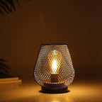 7" Black Battery Operated Novelty Bedside Lamp With Pierced Cone Shade