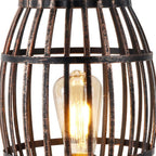 8" Black Battery Operated Novelty Bedside Lamp With Cage Shade
