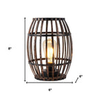 8" Black Battery Operated Novelty Bedside Lamp With Cage Shade