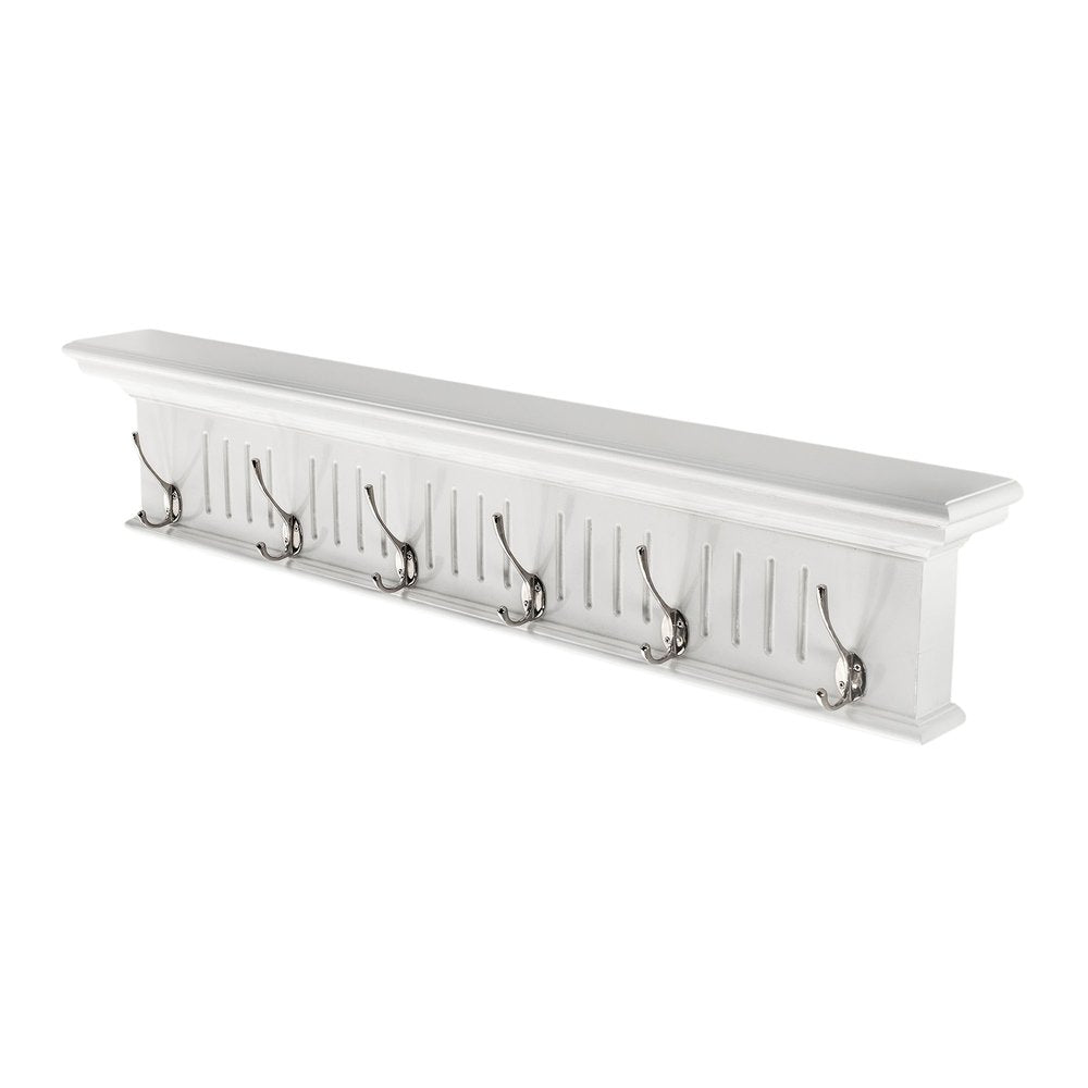Six Hook 39" White Solid Wood Wall Mount Coat Rack