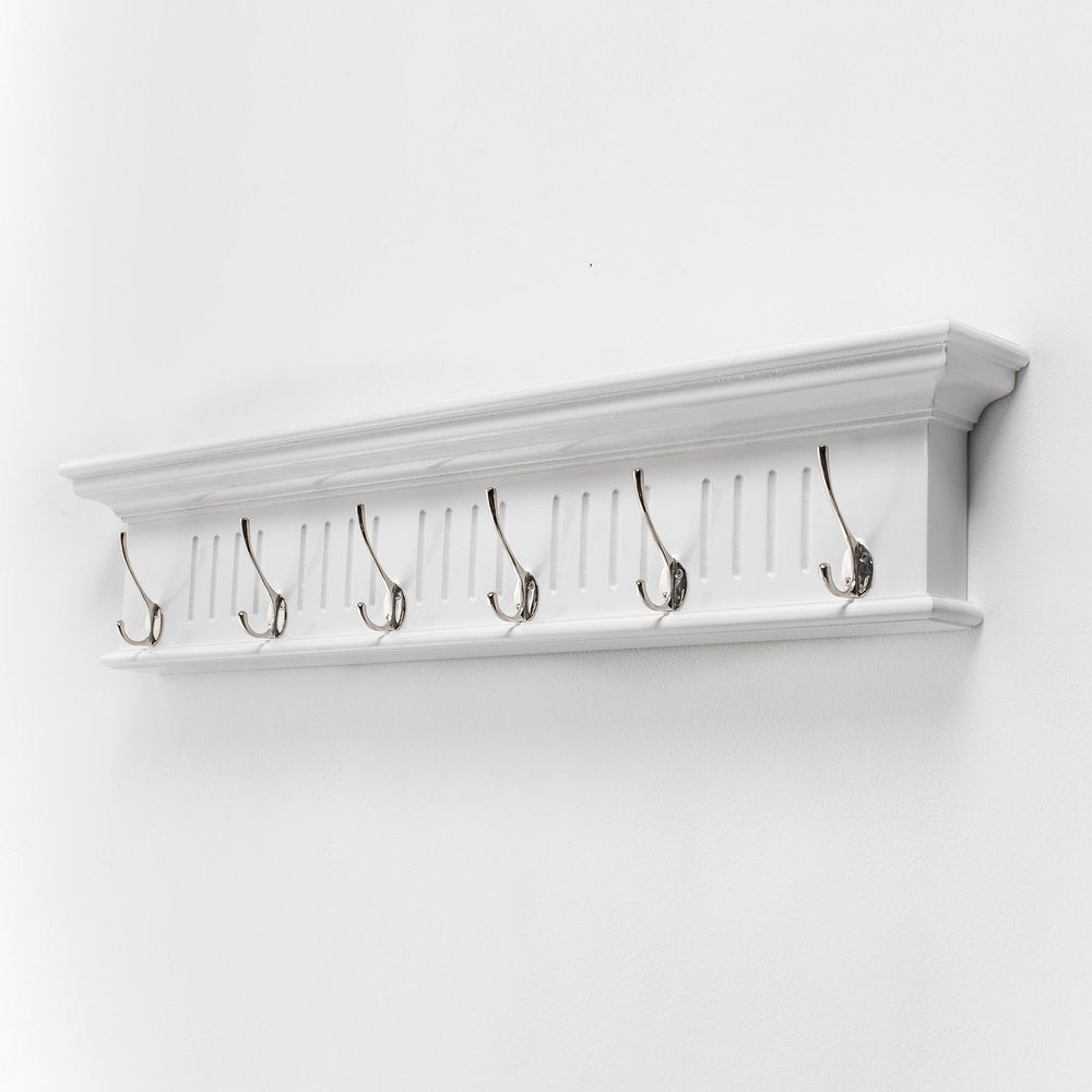 Six Hook 39" White Solid Wood Wall Mount Coat Rack