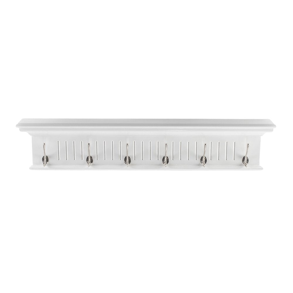 Six Hook 39" White Solid Wood Wall Mount Coat Rack