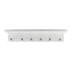 Six Hook 39" White Solid Wood Wall Mount Coat Rack