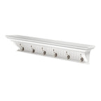 Six Hook 39" White Solid Wood Wall Mount Coat Rack