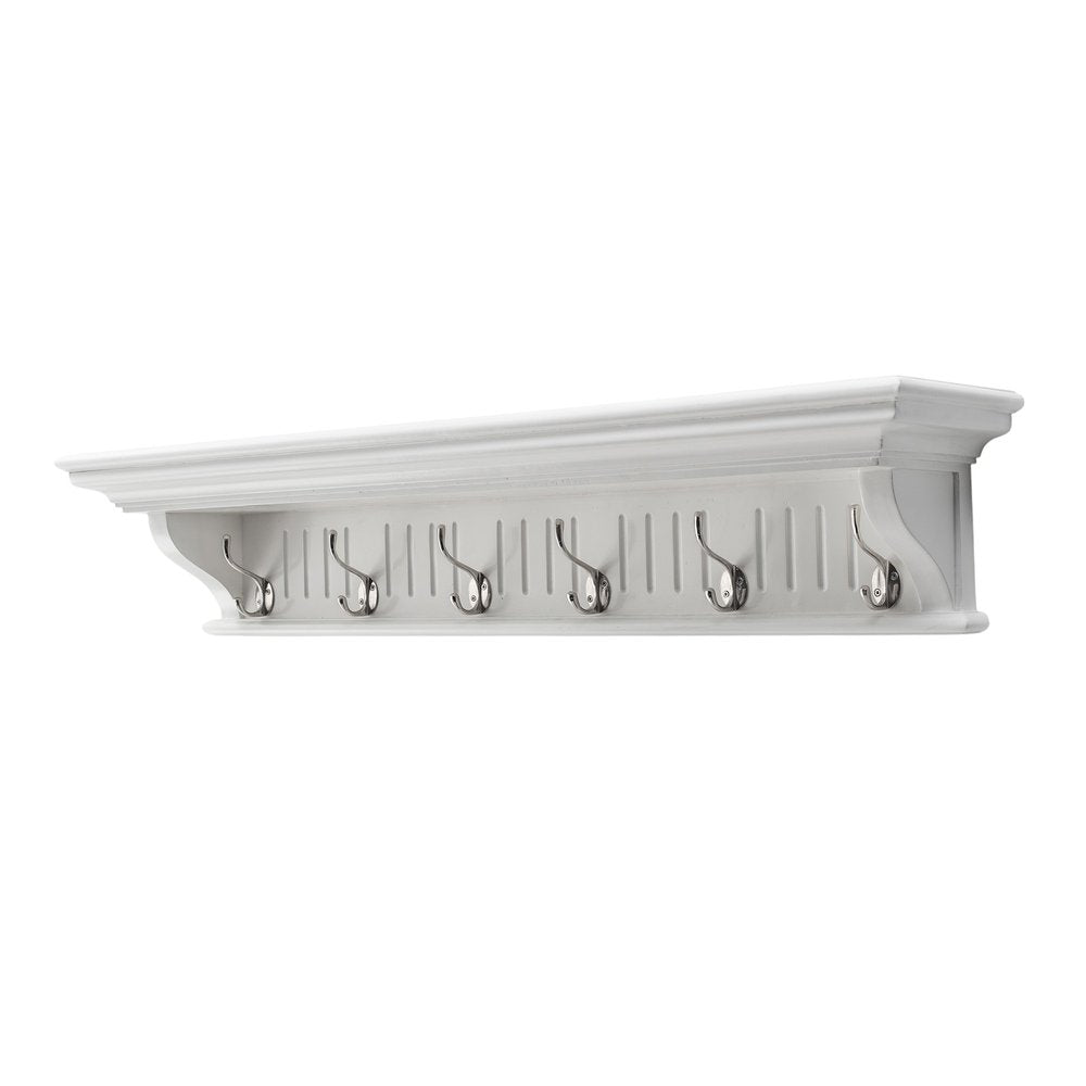 Six Hook 39" White Solid Wood Wall Mount Coat Rack