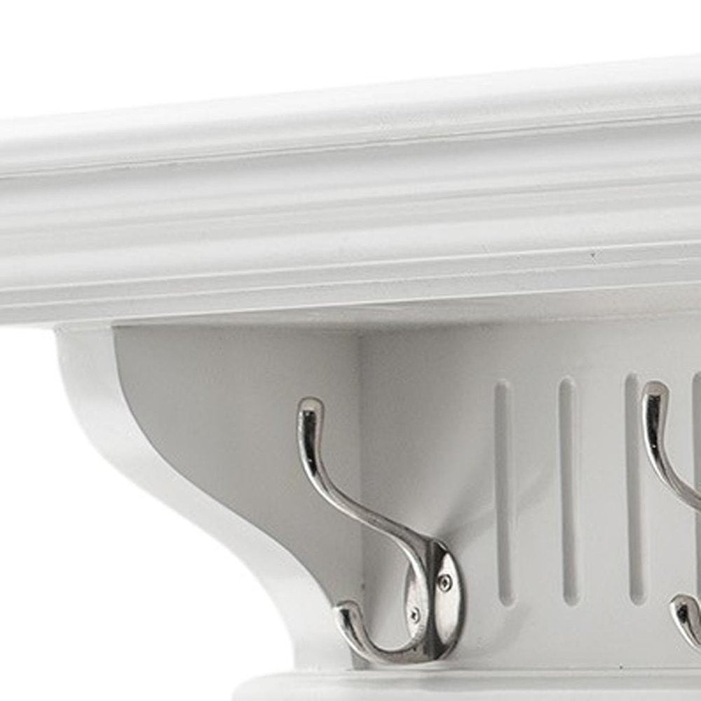Six Hook 39" White Solid Wood Wall Mount Coat Rack