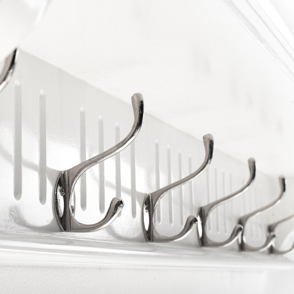 Six Hook 39" White Solid Wood Wall Mount Coat Rack
