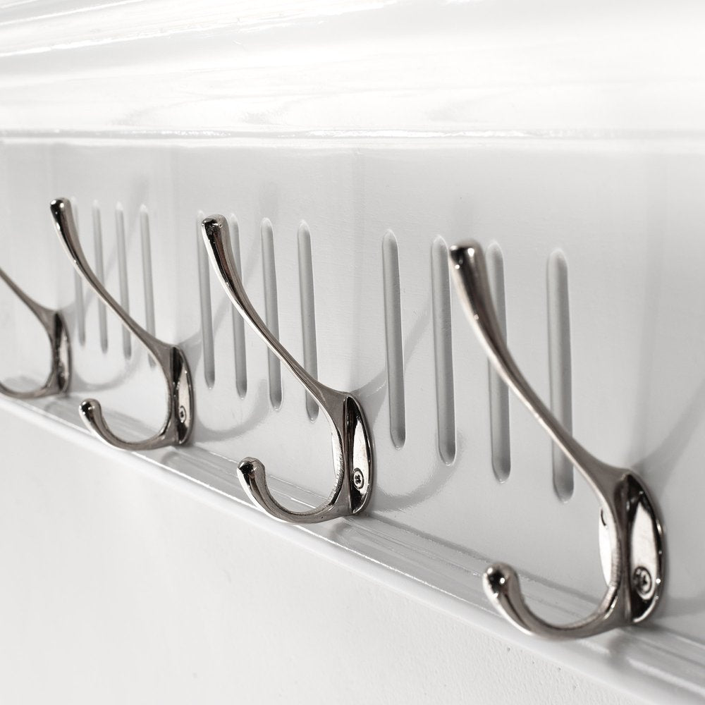 Four Hook 28" White Solid Wood Wall Mount Coat Rack