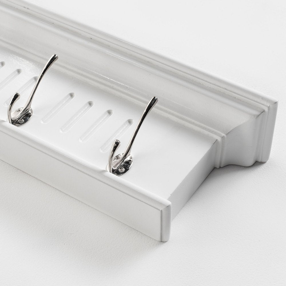 Four Hook 28" White Solid Wood Wall Mount Coat Rack
