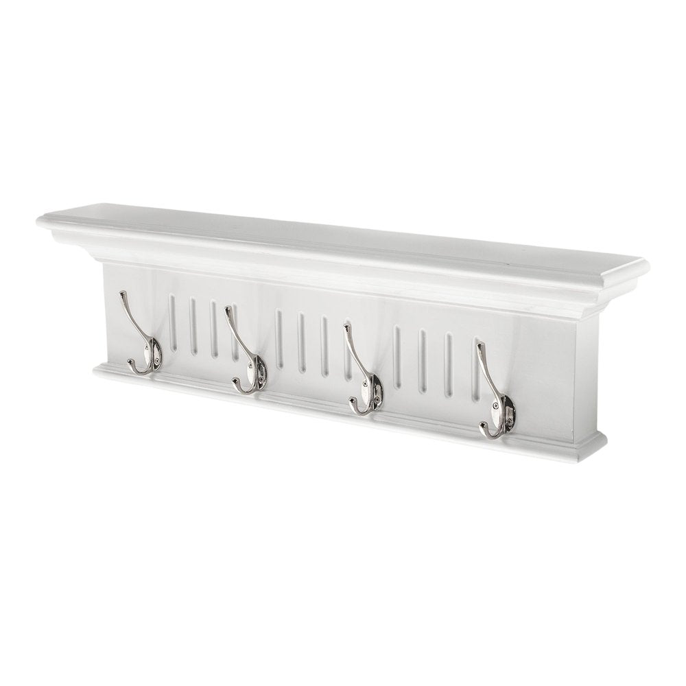 Four Hook 28" White Solid Wood Wall Mount Coat Rack