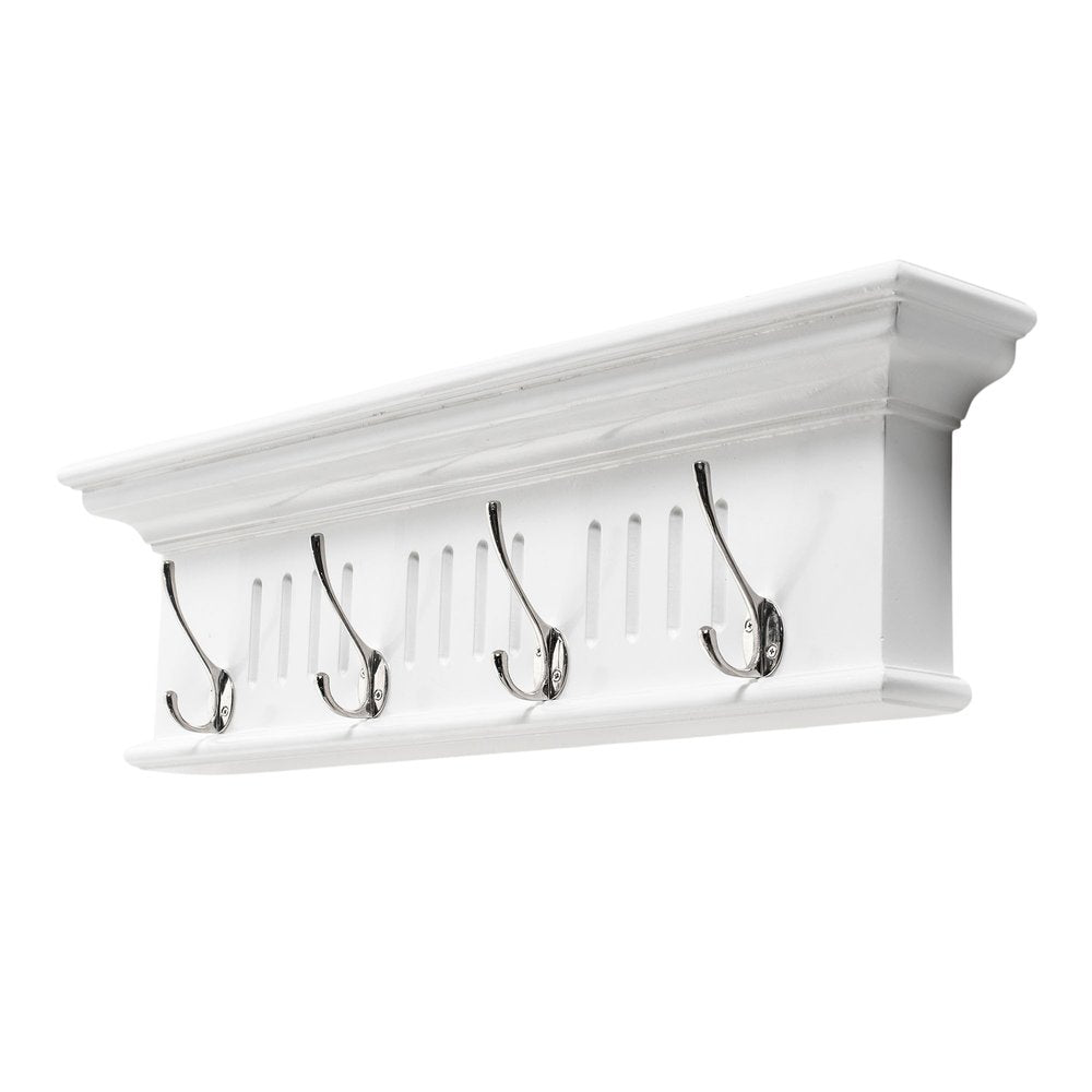 Four Hook 28" White Solid Wood Wall Mount Coat Rack