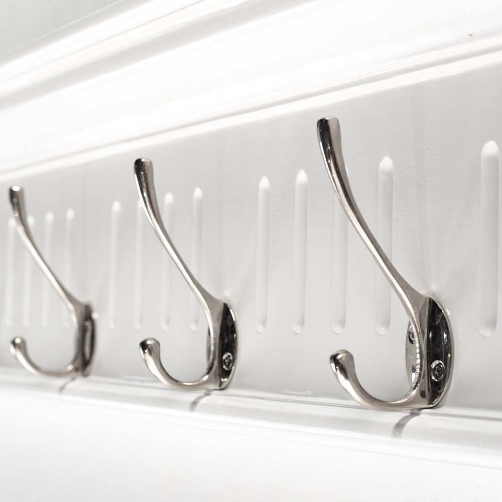 Eight Hook 51" White Solid Wood Wall Mount Coat Rack