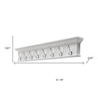 Eight Hook 51" White Solid Wood Wall Mount Coat Rack