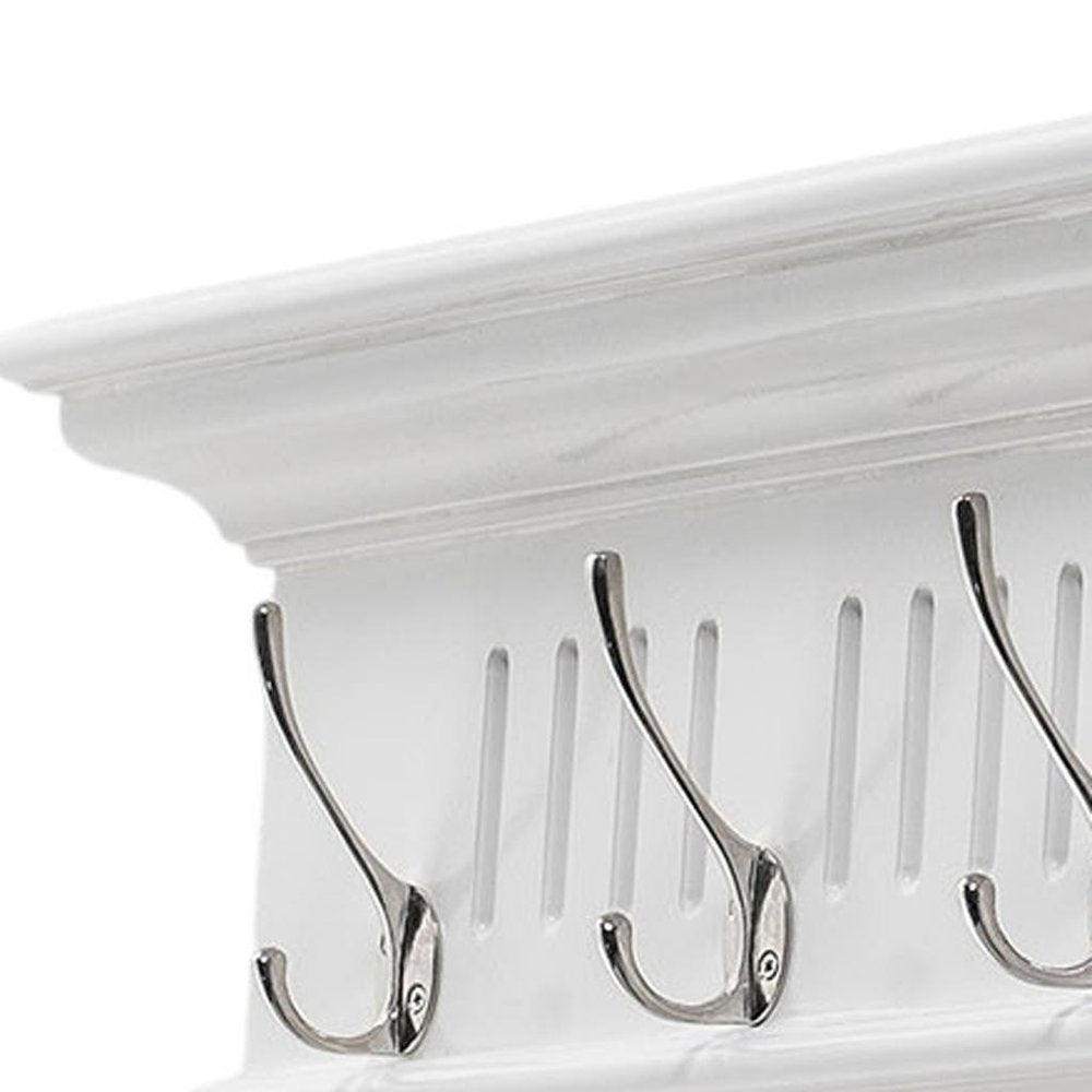 Eight Hook 51" White Solid Wood Wall Mount Coat Rack