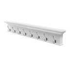 Eight Hook 51" White Solid Wood Wall Mount Coat Rack