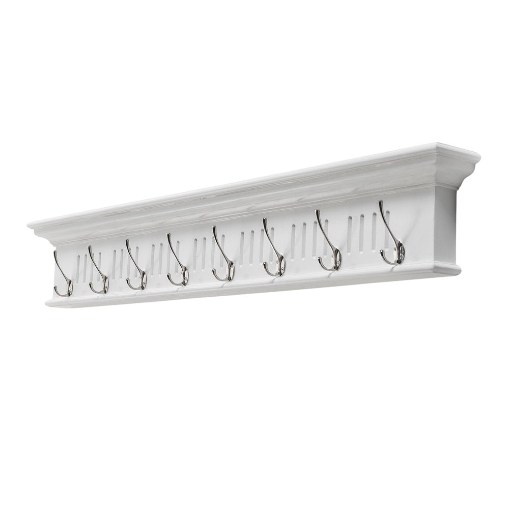 Eight Hook 51" White Solid Wood Wall Mount Coat Rack