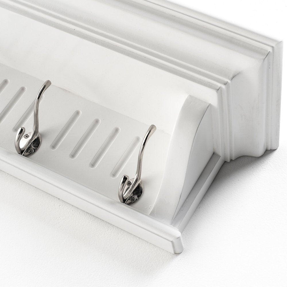 Four Hook 28" White Solid Wood Wall Mount Coat Rack