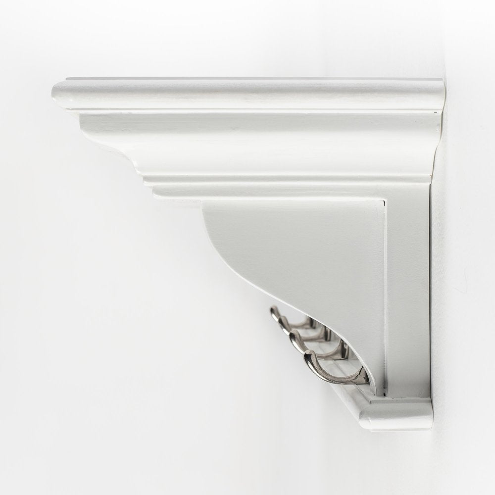 Four Hook 28" White Solid Wood Wall Mount Coat Rack