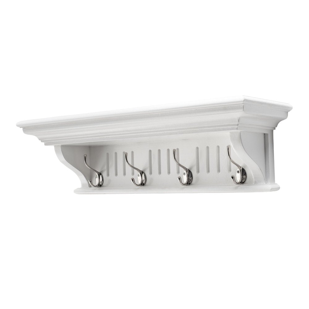 Four Hook 28" White Solid Wood Wall Mount Coat Rack