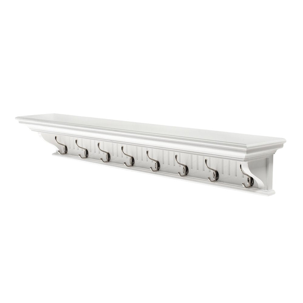 Eight Hook 51" White Solid Wood Wall Mount Coat Rack