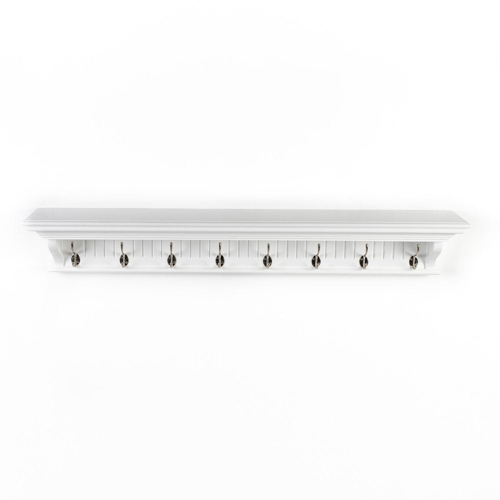 Eight Hook 51" White Solid Wood Wall Mount Coat Rack