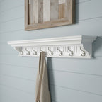 Eight Hook 51" White Solid Wood Wall Mount Coat Rack