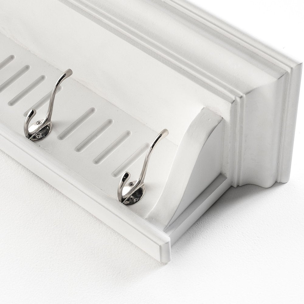 Eight Hook 51" White Solid Wood Wall Mount Coat Rack