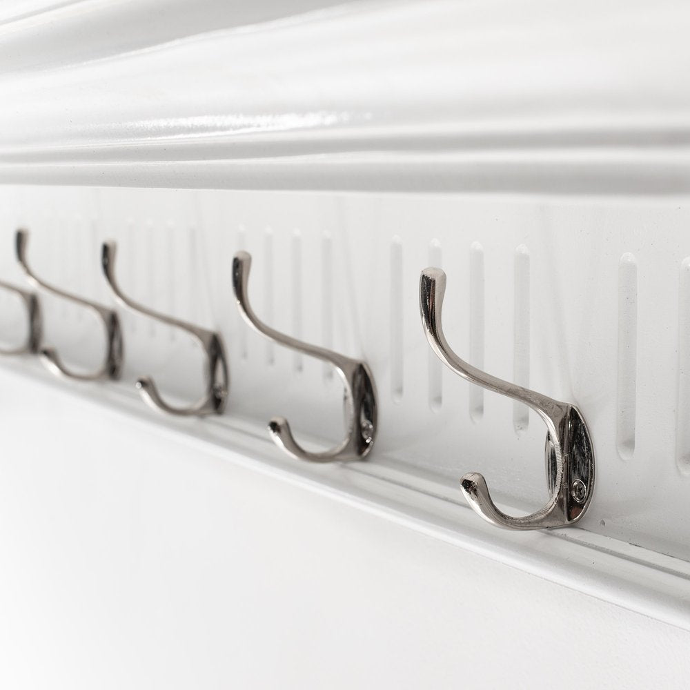 Eight Hook 51" White Solid Wood Wall Mount Coat Rack