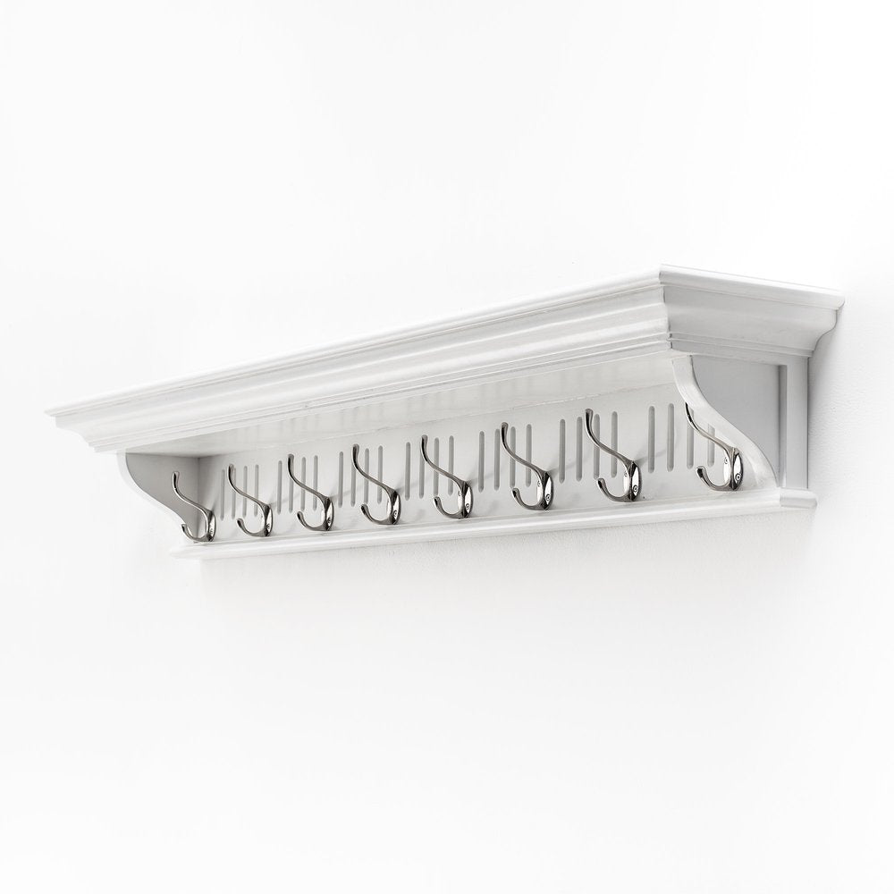 Eight Hook 51" White Solid Wood Wall Mount Coat Rack