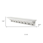 Eight Hook 51" White Solid Wood Wall Mount Coat Rack