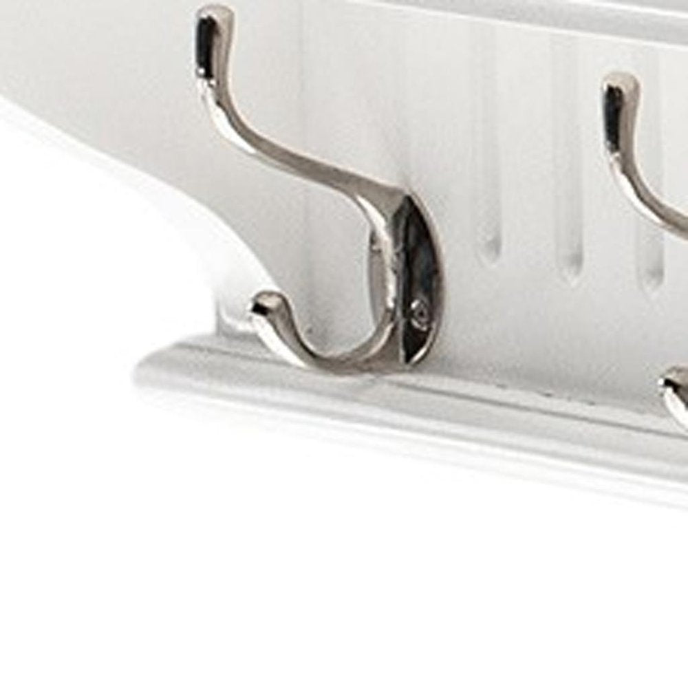 Eight Hook 51" White Solid Wood Wall Mount Coat Rack