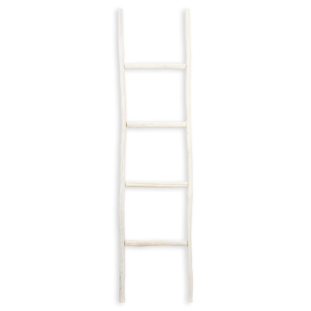 59" White Distressed Solid Wood Four Step Ladder Shelf
