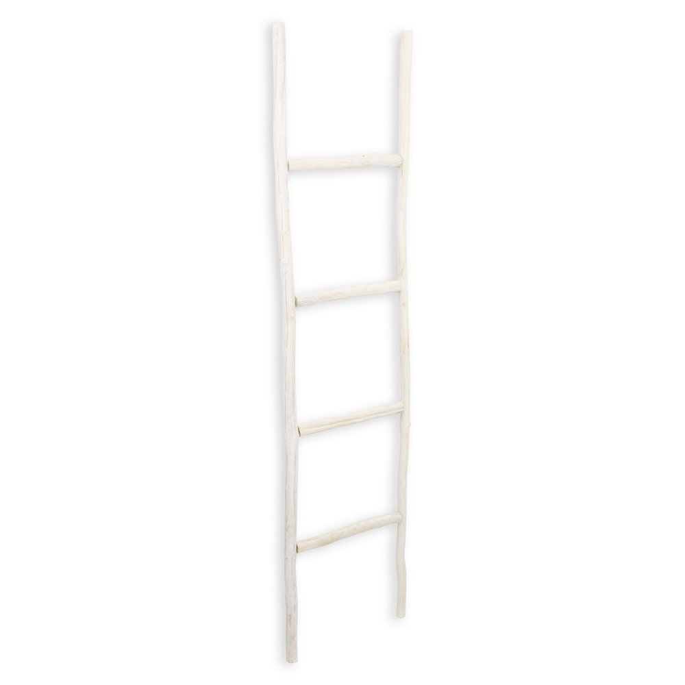 59" White Distressed Solid Wood Four Step Ladder Shelf